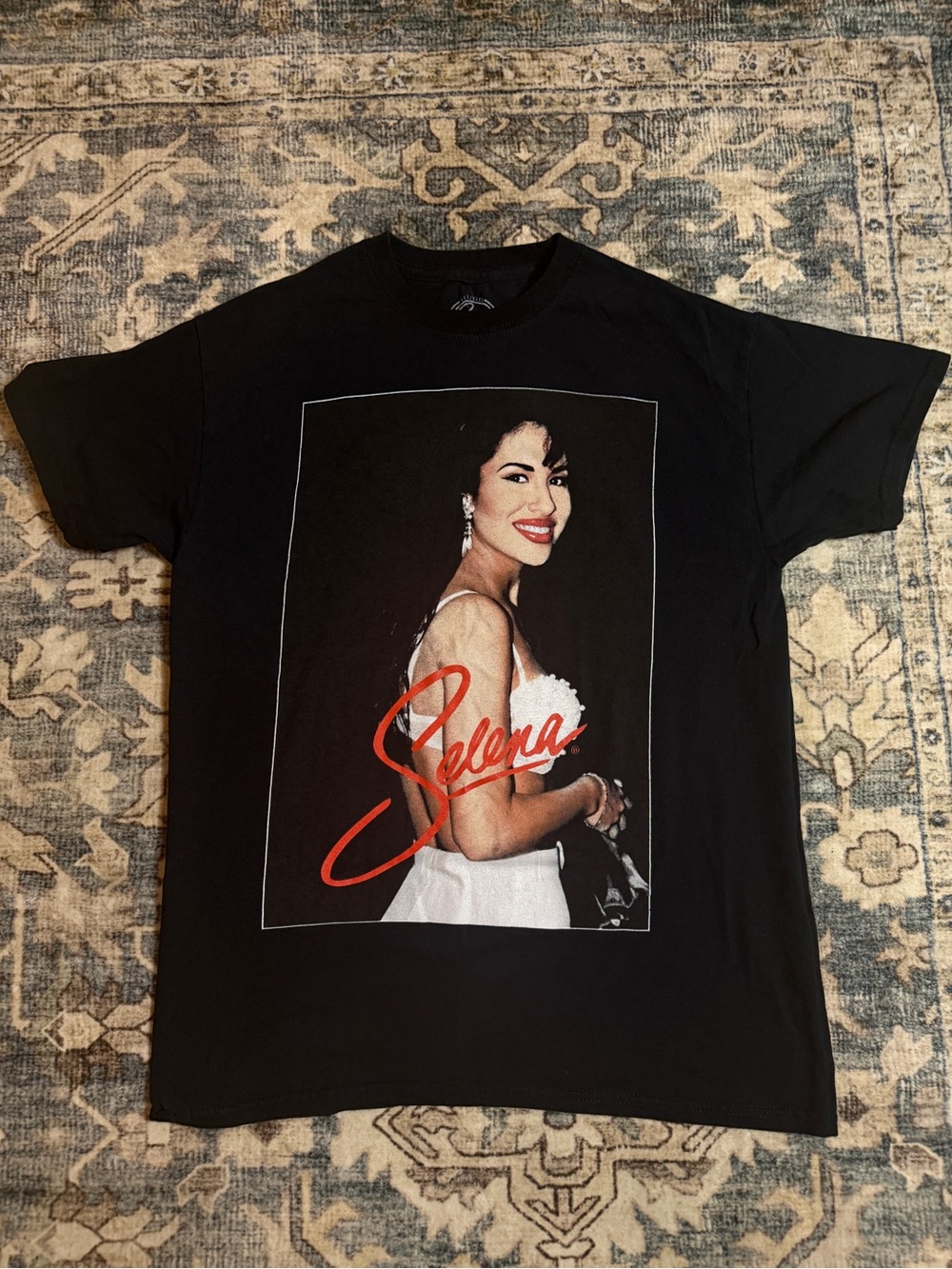 Selena Graphic Black Women's Tee with Red Script